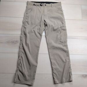 Prana Stretch Zion Pants Mens 34x30 Belted Sandbar Vent Hiking Roll Up Snap Leg